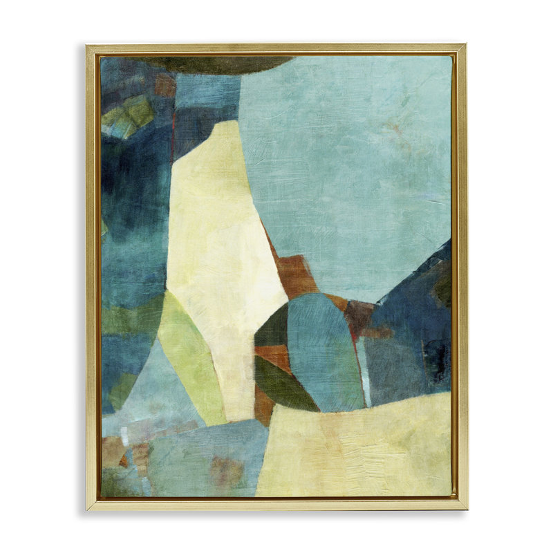 Cadre flottant en mosaïque bleue, design par Suzanne Nicoll, H 21 po x l 17 po, Cadre flottant métallique doré