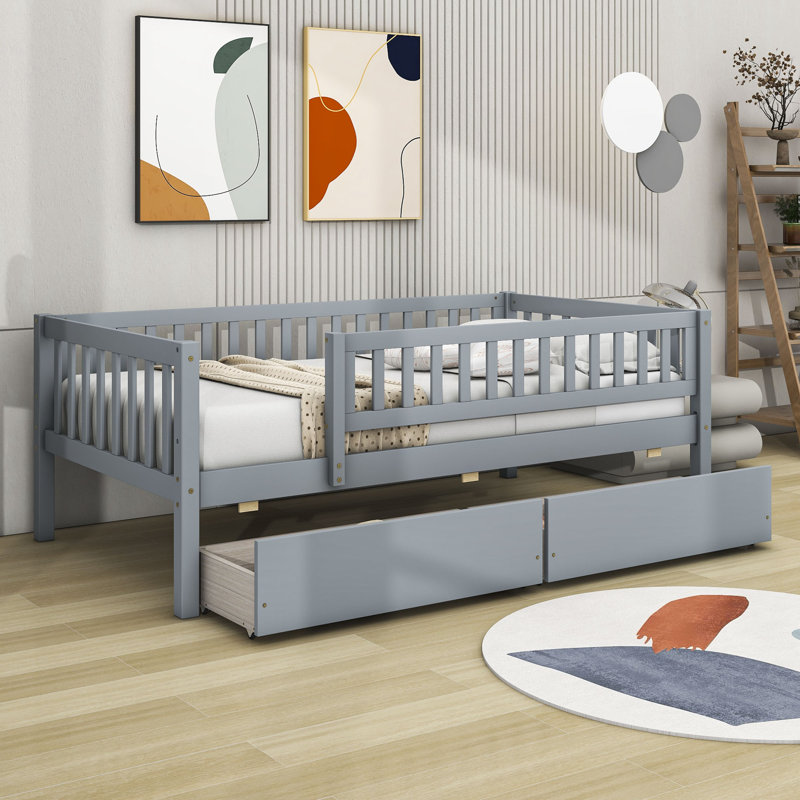 Lit de jour en bois Fairbury, gris, Simple