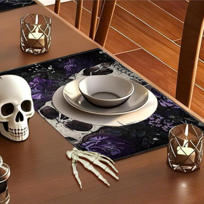 Ensemble de 4 napperons Halloween AEHHDL, décorations gothiques vintage | Décorations de table automnales rétro gothiques pour la maison, la cuisine, la salle à manger et les fêtes, dimensions : 30 × 45 cm, 100 % polyester