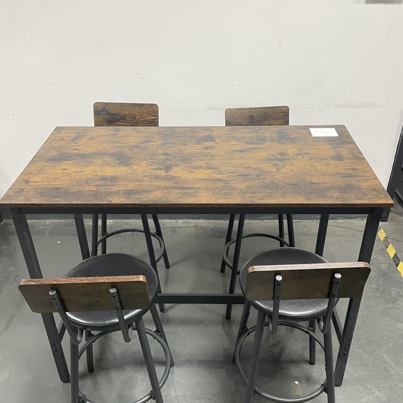 Grey Bar Table With 4 Stools, Thickened Steel Frame, Pu Soft Seat And Stool . 48.42''l X 23.55''w 35.89''h. Robust Construction, Upholstered Seats Backrests For Relaxed Seating