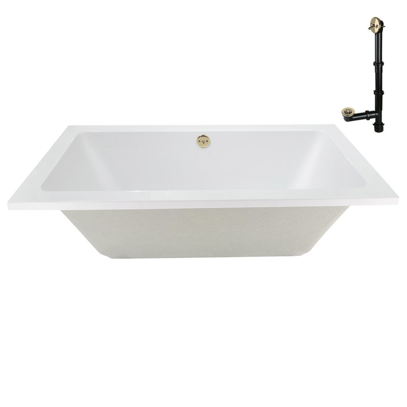 66'' x 34'' Acrylic Soaking Drop-In Bathtub, Drain Included, Polished Brass