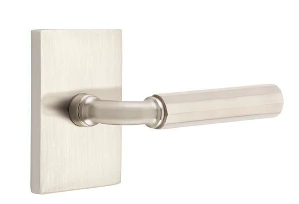 Emtek Select Privacy Interior Mortise w/ Modern Rectangular Rosette & R-Bar Stem, Faceted Lever, Left, Satin Nickel