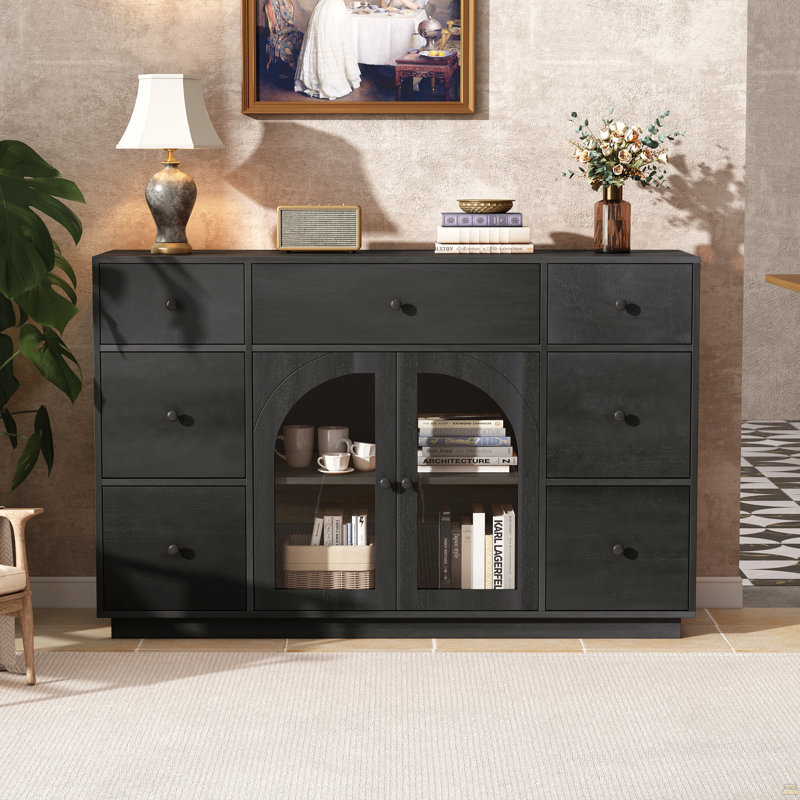 Armoire avec rangement, grande taille, 2 portes et 7 tiroirs, Noir