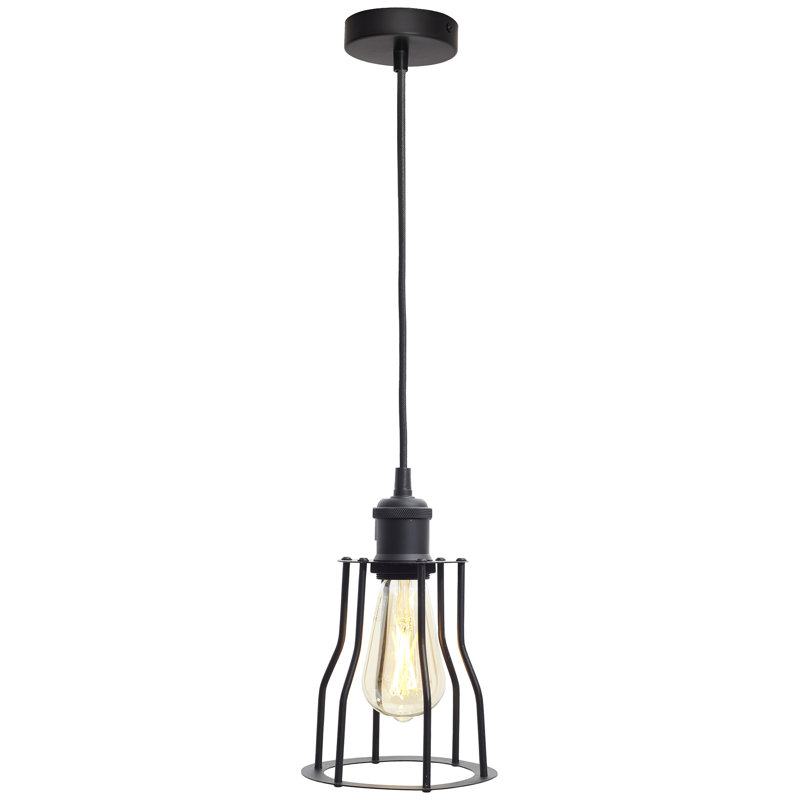 Indoor Basket Pendant Ceiling Light (Matt Black) Pear Shaped Decorative Cage Light With 640lm E27 ST65 LED Smart Amber Coated Filament Bulb
