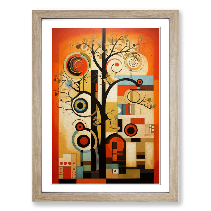 Oak Tree Constructivism No.4 - Single Picture Frame Print on Wood, 64cm H x 46cm W x 2cm D, Oak