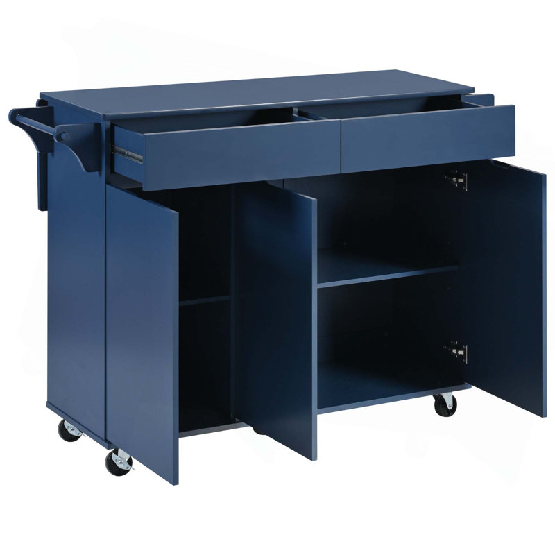 Îlot de cuisine de 53,2 po avec abattant, chariot de rangement de cuisine avec support à épices, porte-serviettes et 2 tiroirs, îlot de cuisine sur roulettes avec tablettes réglables pour la cuisine, la salle à manger