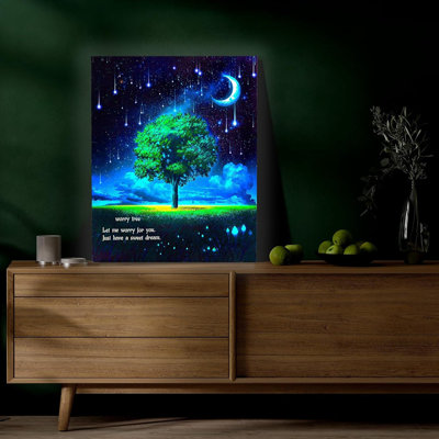 Lighted Canvas Wall Art With Heartwarming Message, Relaxing Zen Decor With Timer - Battery Operated, Anxiety Relief Gift For Bedroom Or Home (Worry Tree)