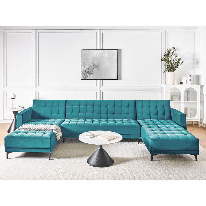 Aliyha 5 Seater Velvet Sofa Bed, Sea Blue