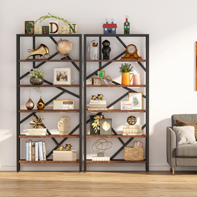 31.5"W x 70.87"H Myrikle Etagere Bookcase Bookshelf 6 Tier Open Back Baker's Rack Brown Black Sets Of 2 Display Shelving 2 Pcs