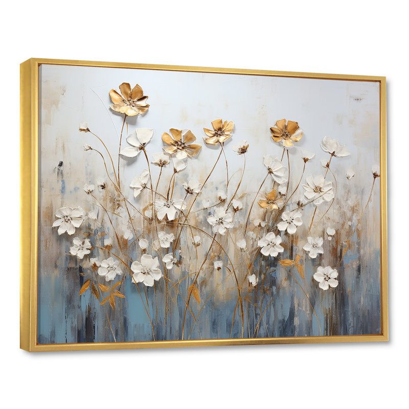 " Scerene Wildflowers In Bloom II ", 24" H x 32" W x 1" D, Gold Floater Framed
