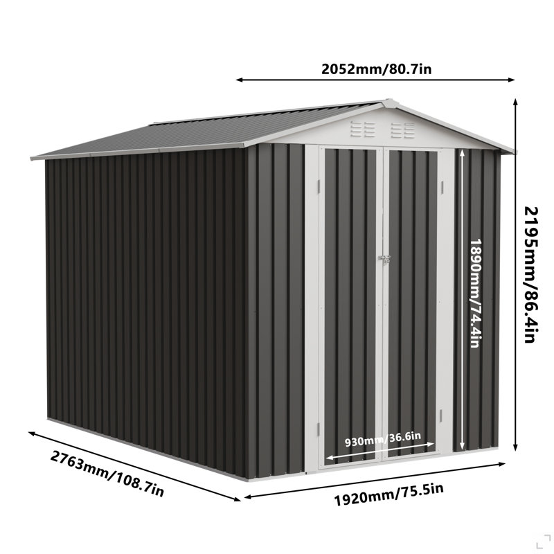 Abri de jardin en métal 6 pi x 9 pi avec toit à charnière gris Apex
