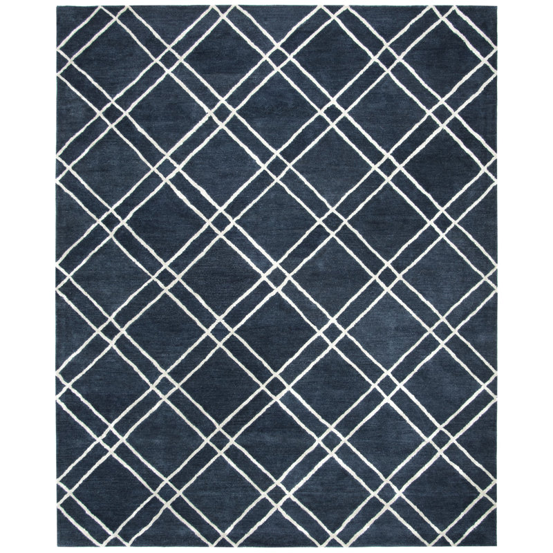 Tapis bleu marine en laine touffeté à la main Milroy, Rectangle 6 pi x 9 pi