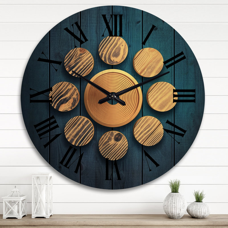 Horloge murale sacrée à géométrie bleue et dorée, Très grand