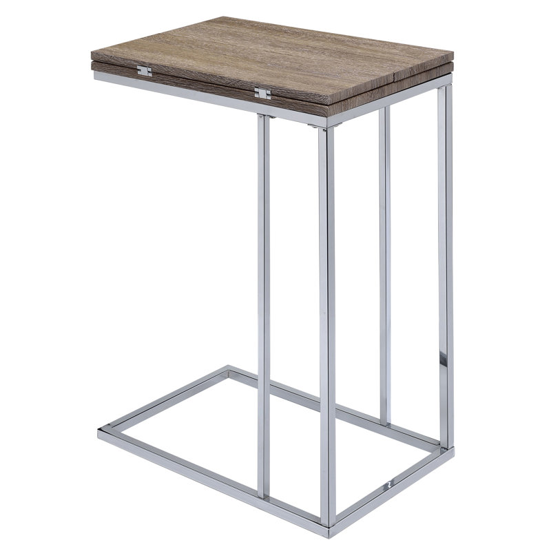 Table d'appoint moderne en chêne patiné avec structure en métal chromé pour le salon | Idée de cadeau