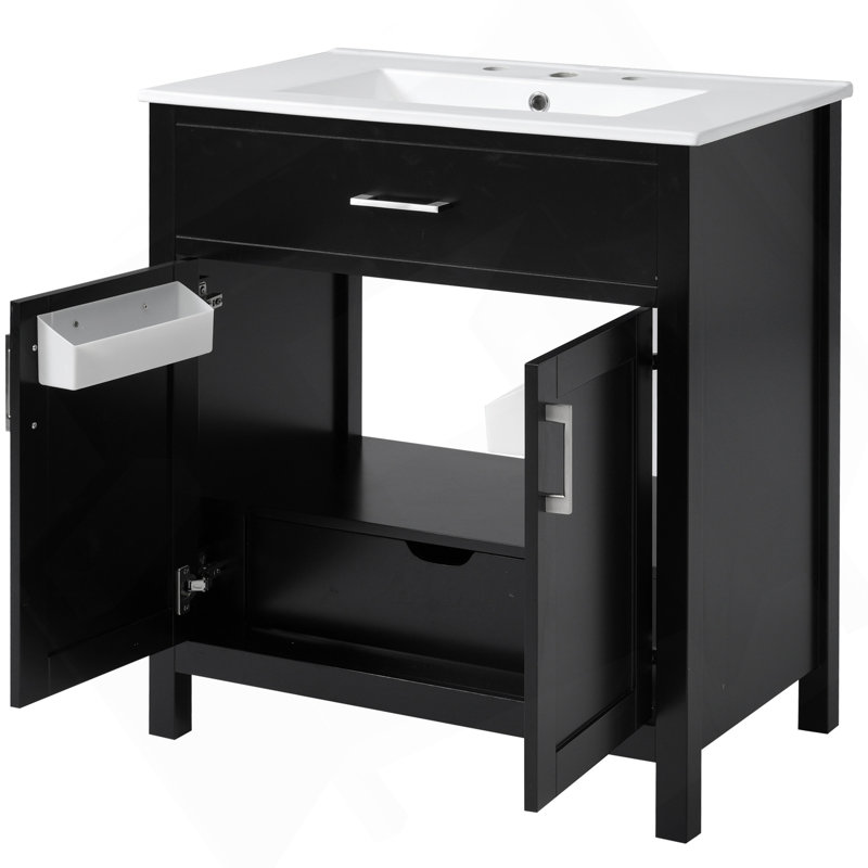 Meuble-lavabo de 30 pouces avec lavabo en céramique et beaucoup de rangement - le choix parfait pour les petites salles de bain