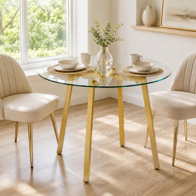 Modern Round Tempered Glass Dining Table for Small Spaces