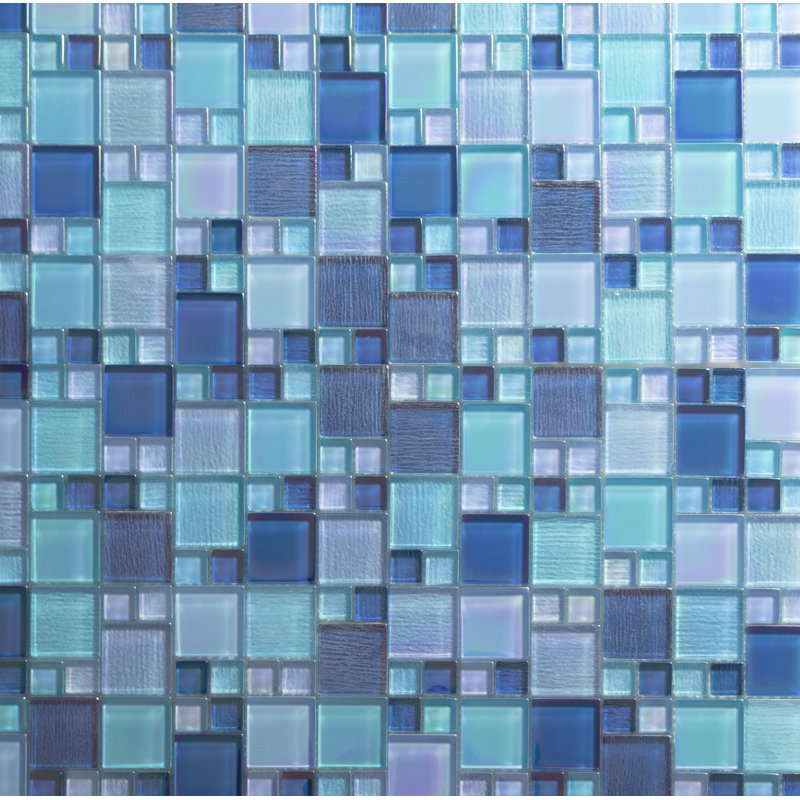 Reflections Artista Glass Versailles Mosaic Sheet Tile, Aqua Blue