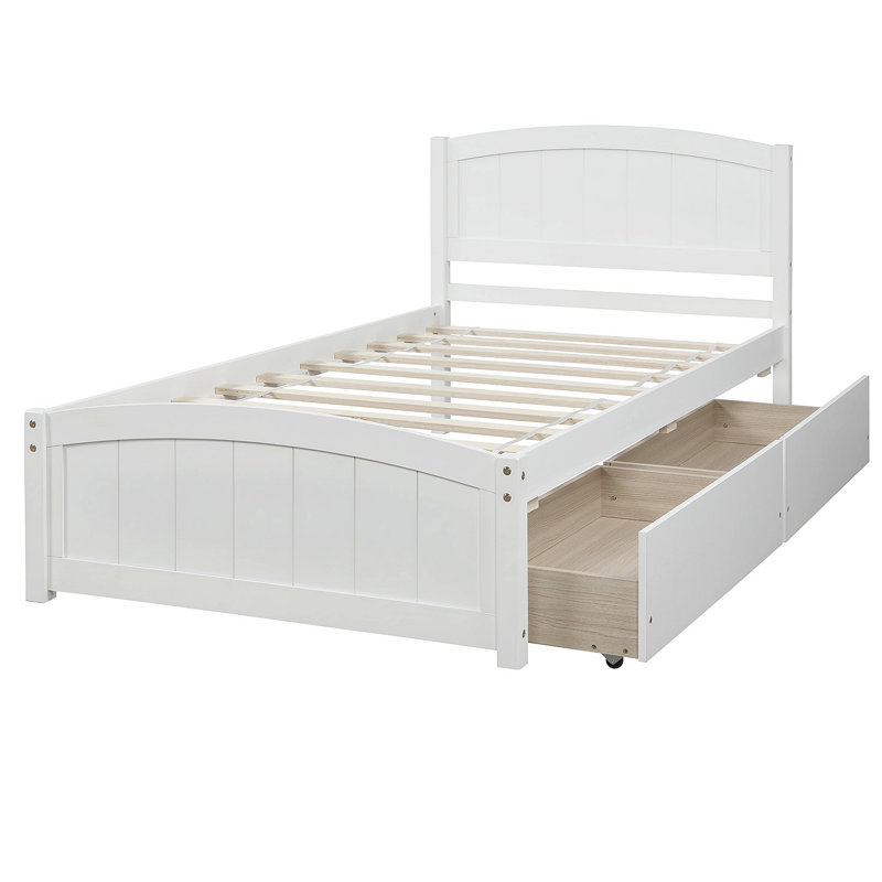 Lit plateforme avec deux tiroirs, Blanc
