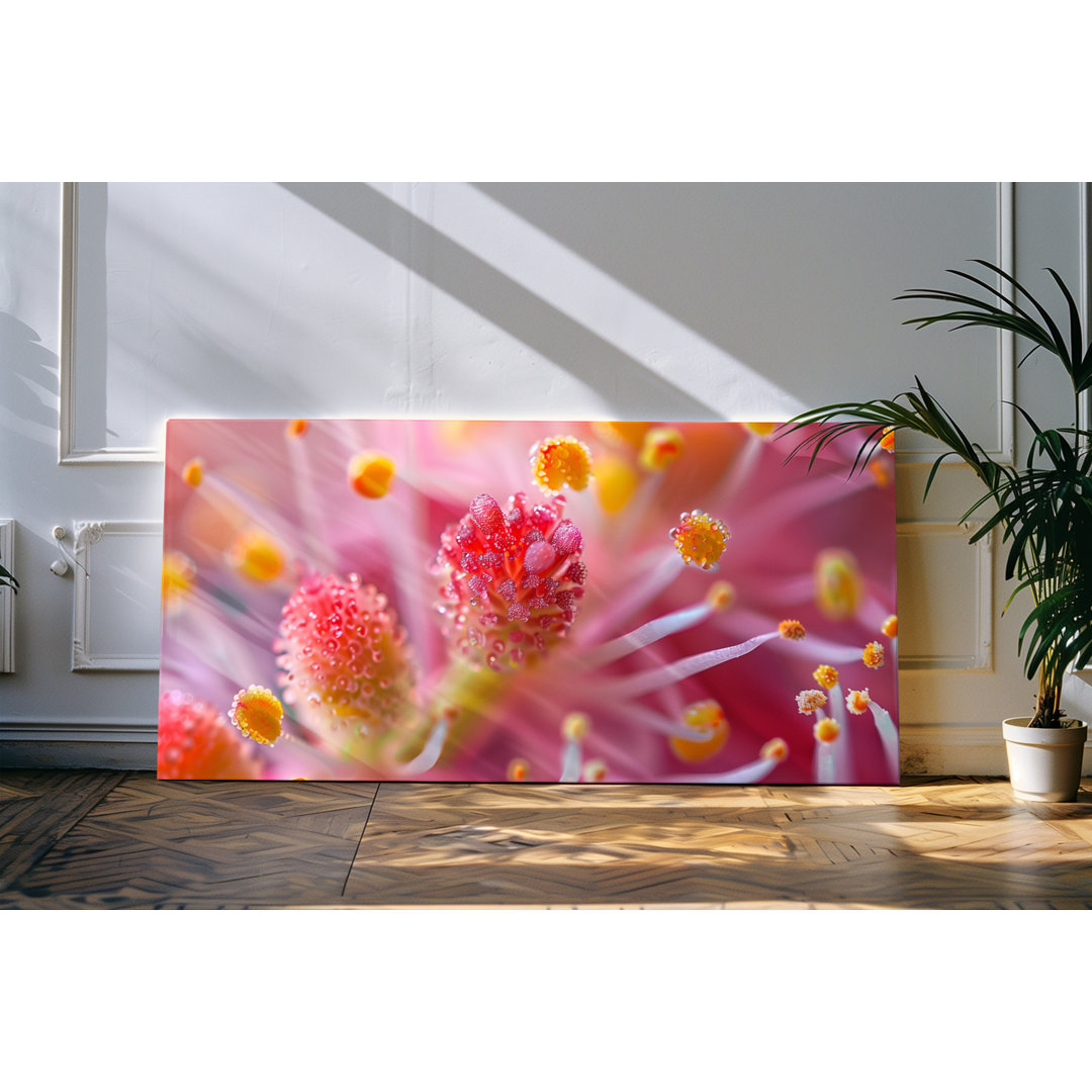 Wandbild 120x60cm Blüte Blume Nahaufnahme Nektar Rot Orange