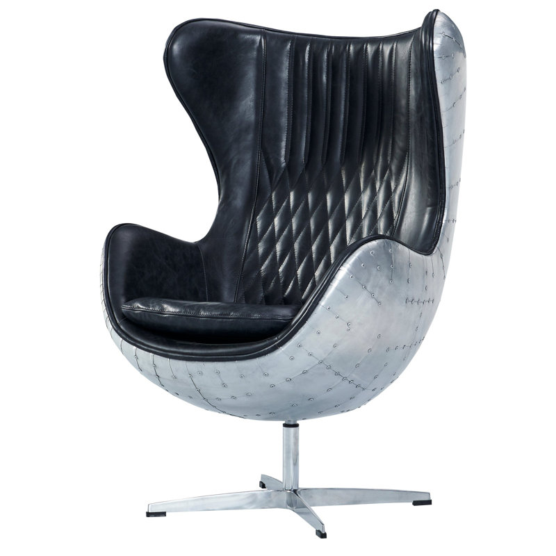 Fauteuil à large de 31 po Atrakchi, Cuir véritable noir