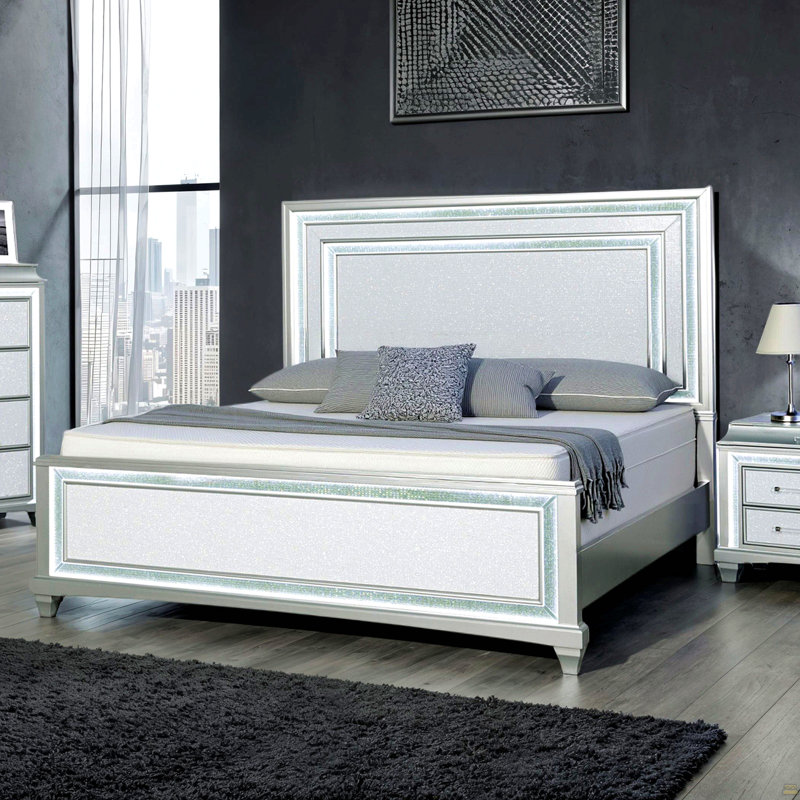 1Pc Queen Size Bed Faux Crystal W LED Headboard Panel Bedframe, Queen