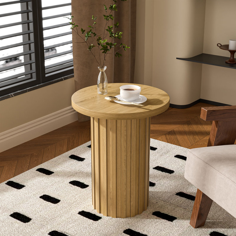 Round End Table With Fluted Pedestal Base, Side Table With Strip Columns Base, Wood