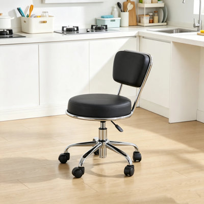 Tabouret de salon de manucure et pédicure à hauteur réglable, tabouret de laboratoire ergonomique avec roulettes en PU et dossier, chaise de travail roulante pour la maison, le bureau, le garage, le jardinage, le laboratoire, l'école et les travaux mécaniques.