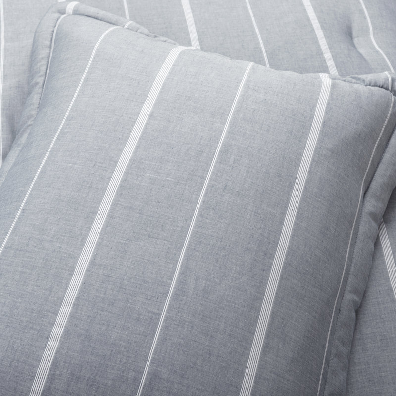 Classic Farmhouse Stripe Comforter Set 3Pc Set, California King Comforter + 2 King Shams, Blue