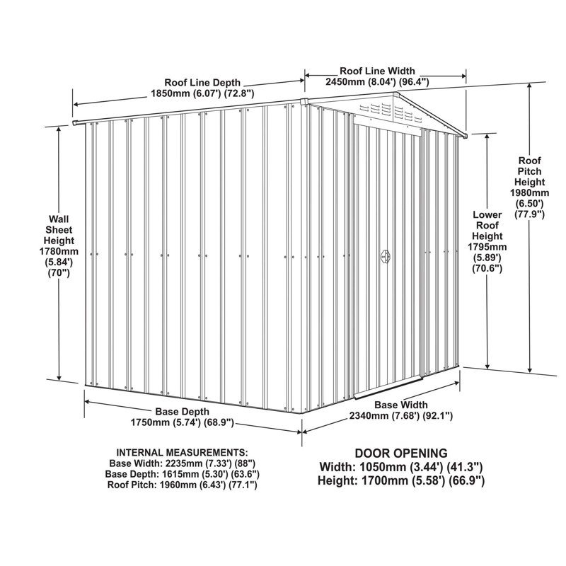 Globel 8 X 6 Apex Grey Metal Shed, Grey