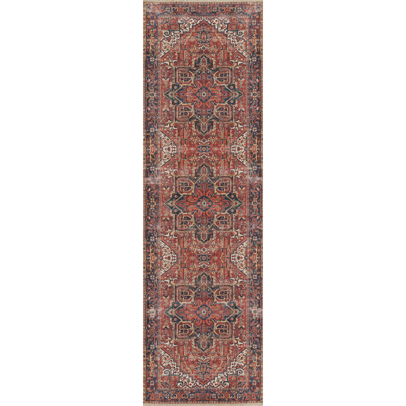 Tapis rouge / bleu Montmorency, Tapis de couloir 2 pi 3 po x 7 pi 6 po