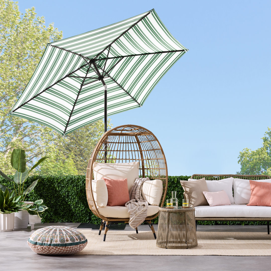 Rosecliff Heights 10Ft Outdoor Steel Market Patio Umbrella W/ Crank, Tilt Push Button, 6 Ribs - Striped Rosecliff Heights Fabric