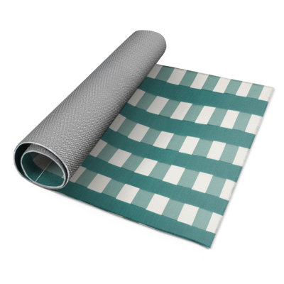 Tapis d'intérieur et d'extérieur à carreaux bleu
