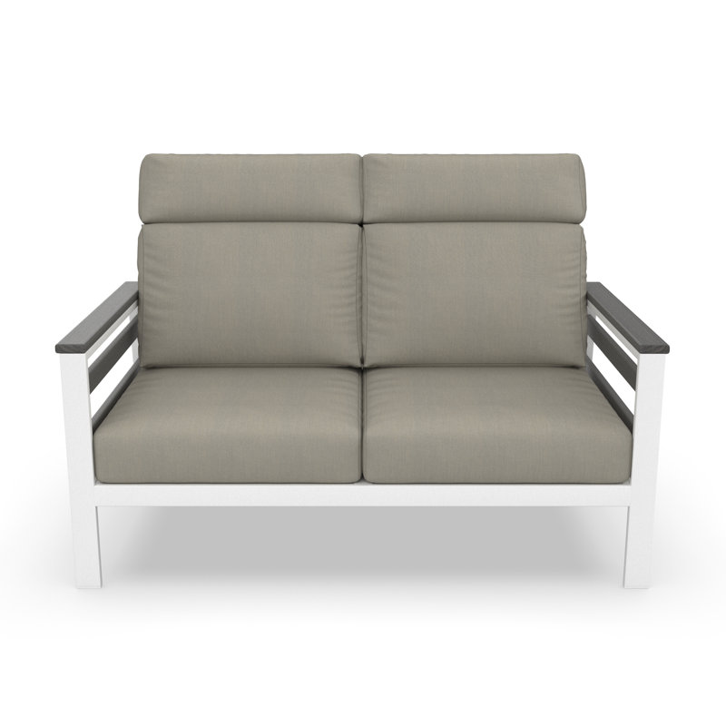 Townsend Metal Outdoor Loveseat With Sunbrella Cushion, Solid Color, Gray