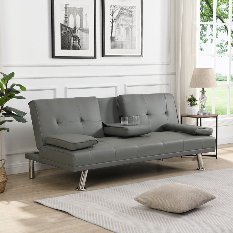 Canapé-lit Deantwan, Similicuir gris, H 28,3 po x l 66 po x P 31,7 po
