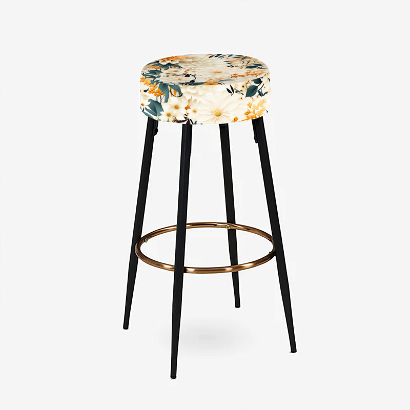 Ensemble de 2 tabourets de bar floraux blancs et beiges à motif floral Dahlia
