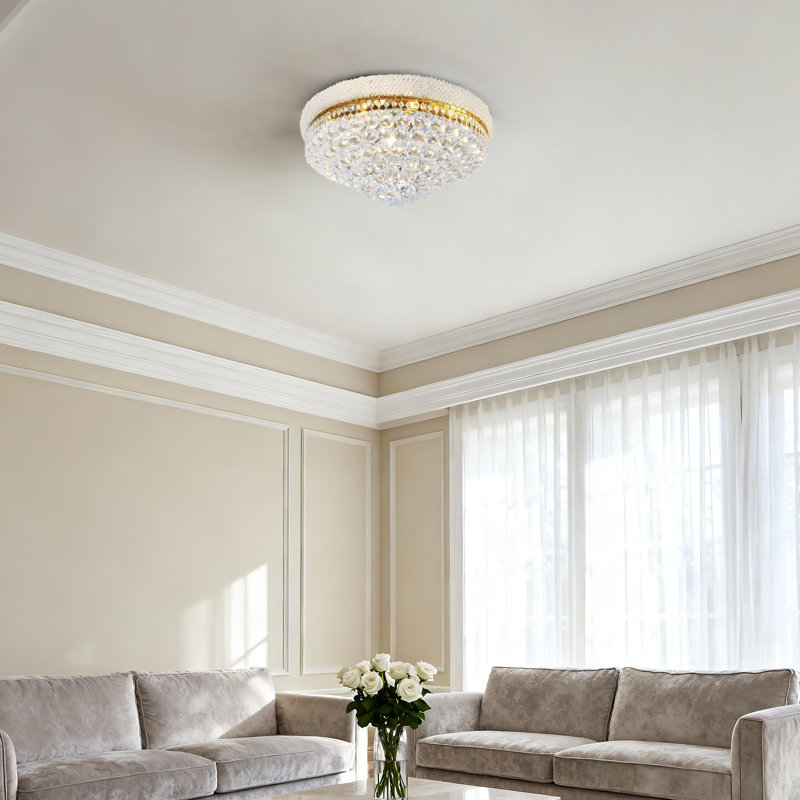 22.8'' Luxury Gold Crystal Flush Mount Ceiling Light