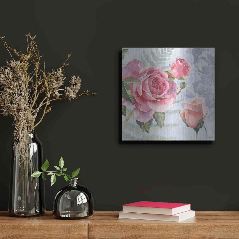 «Boho Bouquet V Blue» par James Wiens, art mural en métal, H 12 po x l 12 po