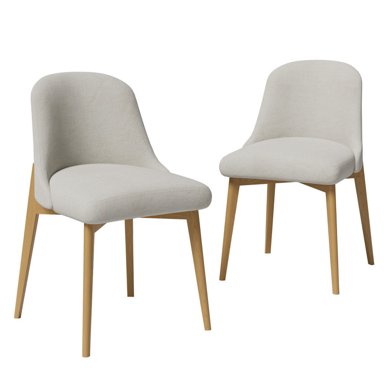 Chaises de salle à manger rembourrées Modern, Bois naturel, 2, Blanc