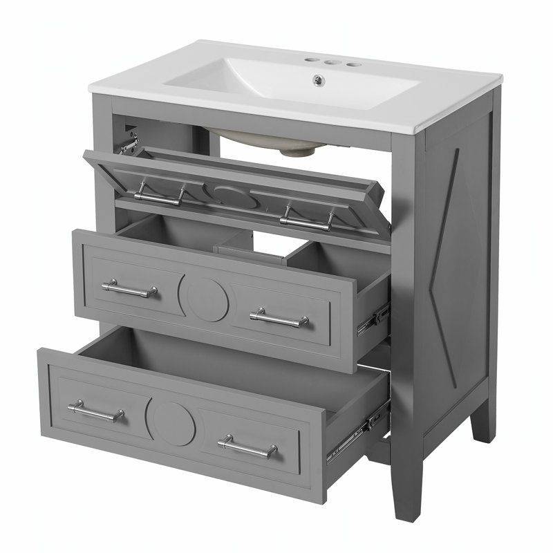 Meuble-lavabo de 30 pouces avec lavabo en céramique, parfait pour les espaces compacts et les amateurs de design moderne