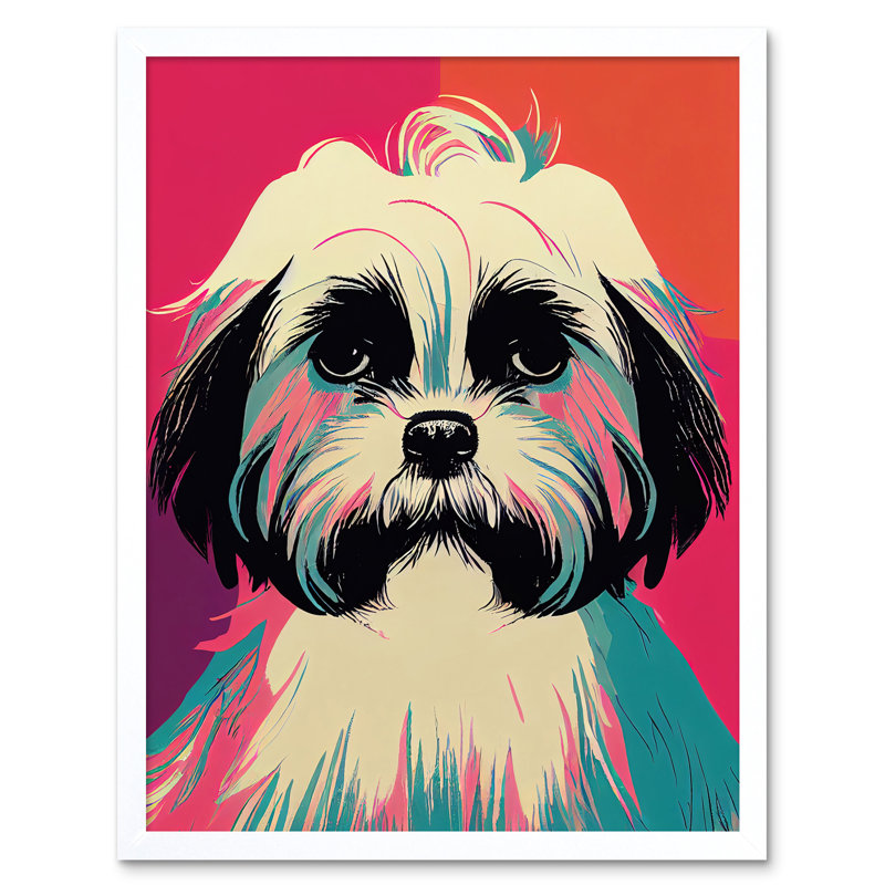 Modern Cute Shih Tzu Dog - Print, 43cm H x 33cm W, White Framed Paper