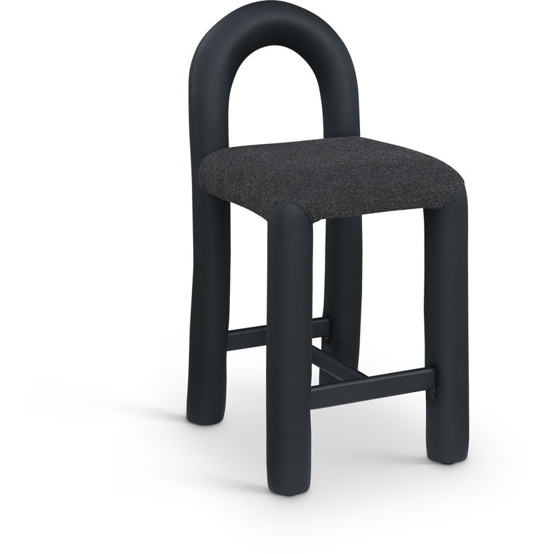 Amari Stool, Vegan Leather & Boucle Fabric, Black