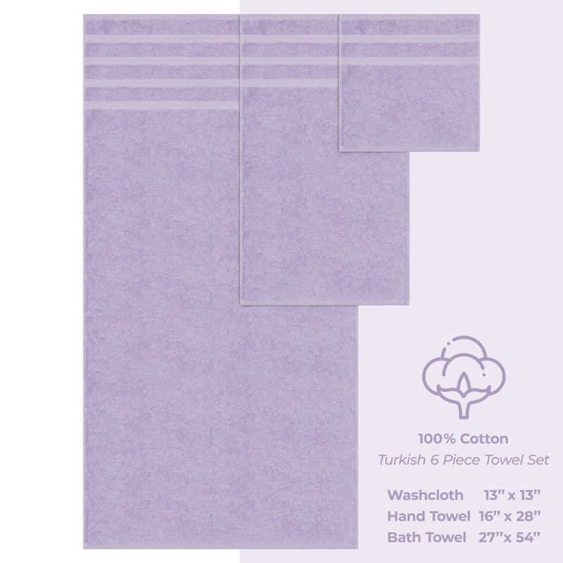 100% Cotton Premium Turkish Bath Towel Set, 6 Piece Super Soft and Absorbent Darcelle Collection, Lilac