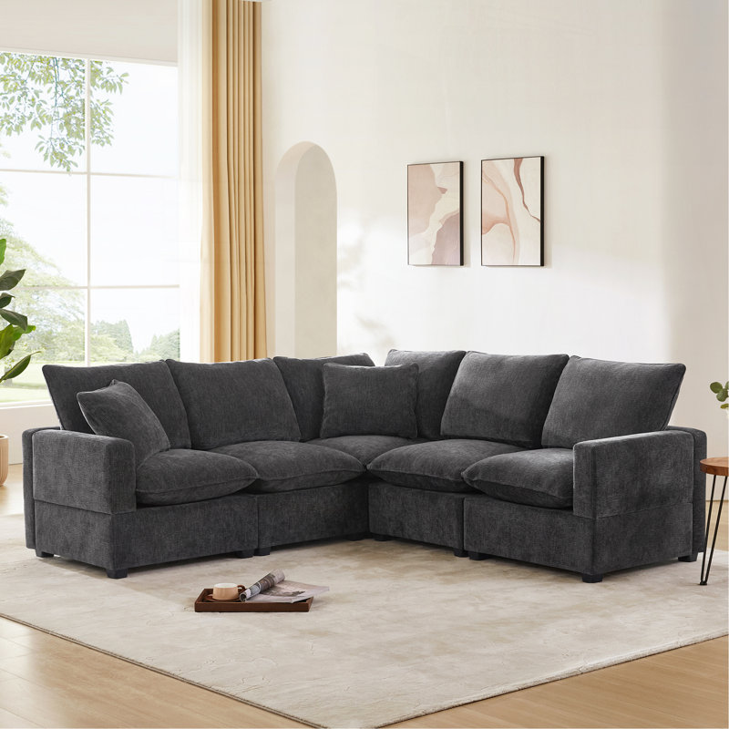 Canapé modulaire en forme de L 86 * 86 ", Chenille noir / gris