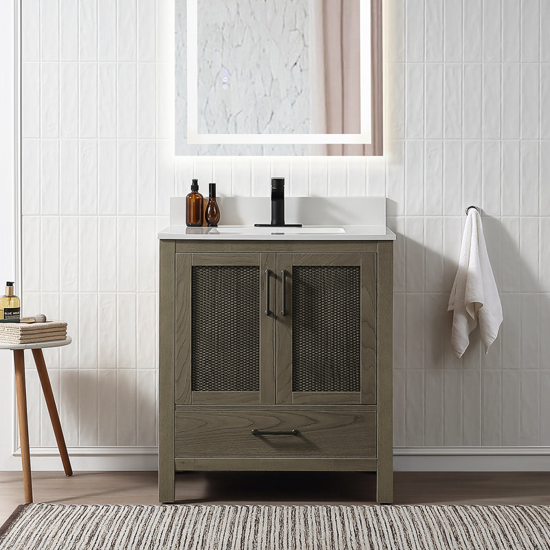 30" Free Standing Single Bathroom Vanity with Quartz Top, Gray