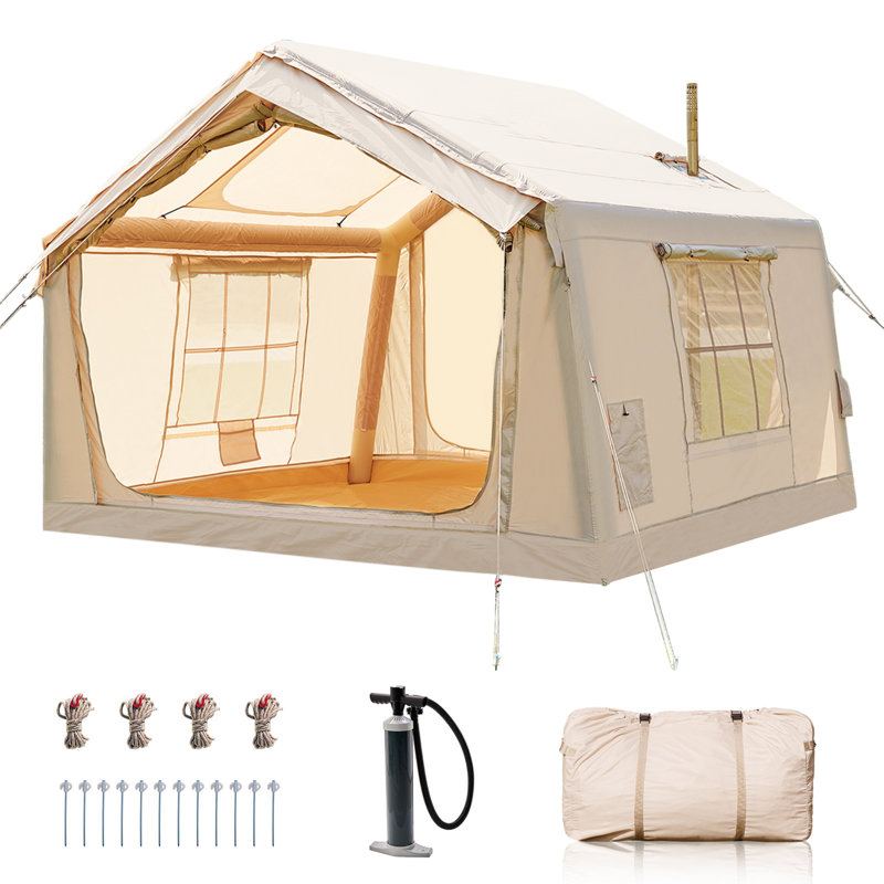 Inflatable Tents For Camping, Blow Up Tent With Hand Pump, Hot Tent With Stove Jack, Easy Setup, 6 Person