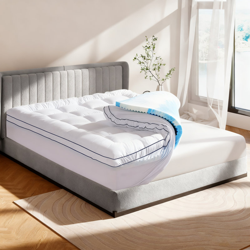 4-Inch Double Layer Mattress Topper - 2-Inch Memory Foam + 2-Inch Cooling Cover for Back Pain Relief, Queen