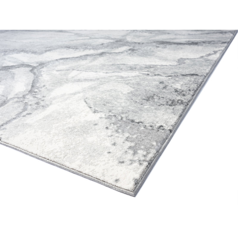 Tapis abstrait blanc / gris, Rectangle 5 pi 3 po x 7 pi 7 po