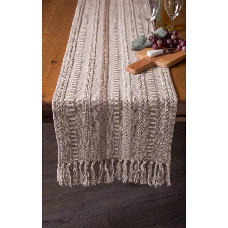 Amundson Striped 100% Cotton Table Runner, Stone Brown, 108" L x 15" W