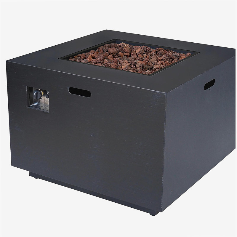 Outdoor Courtyard Propane Fire Pit 24'' High x 33'' Wide Square Iron Gas Fire Pit - 50,000 BTU, Tank Located on the Side