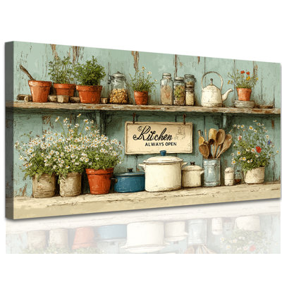 GUTTAY Rustic Kitchen Canvas Wall Art Prints, Farmhouse Country Food Still Life Painting, Vintage Positive Inspirational Picture Artwork Decor for Dining Room Cooking Area, 12x24 inches